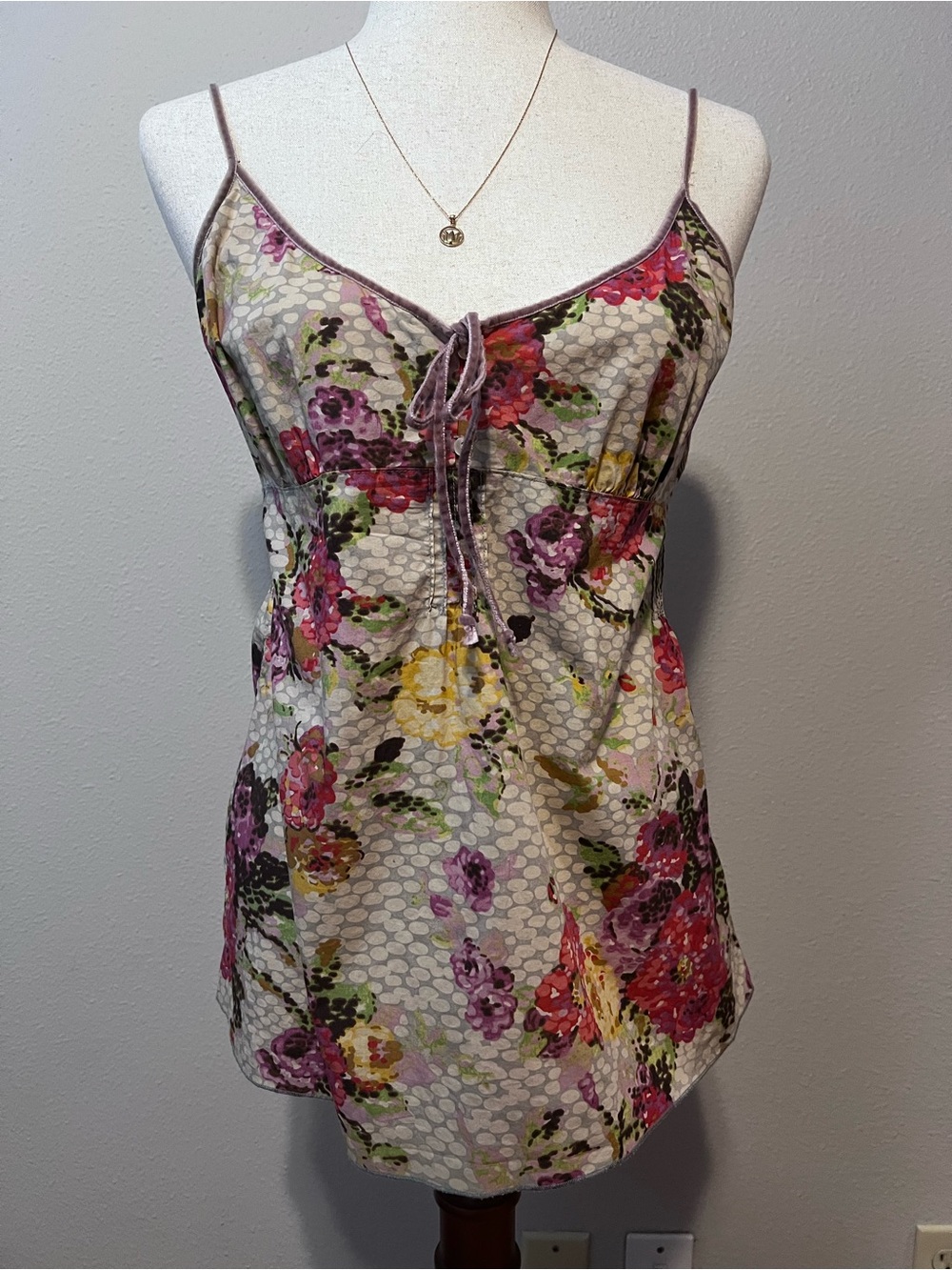 Lucky Brand Floral with Velvet Tie-Front Camisole - Size M